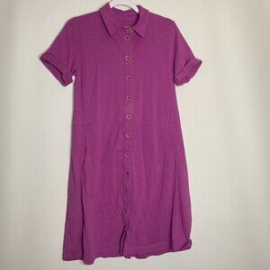 Soft Surroundings Polo Shirt Dress Roll Sleeves Full Button Front Pockets Size S